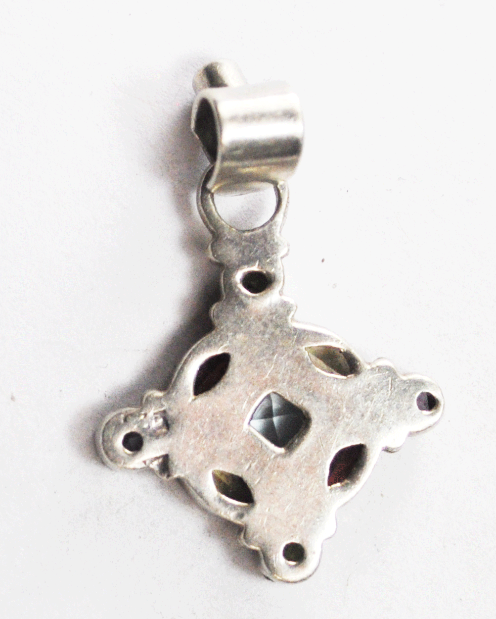 Sterling Silver Multi Color Gemstone Cluster Pendant 37mm x 25mm Pendant