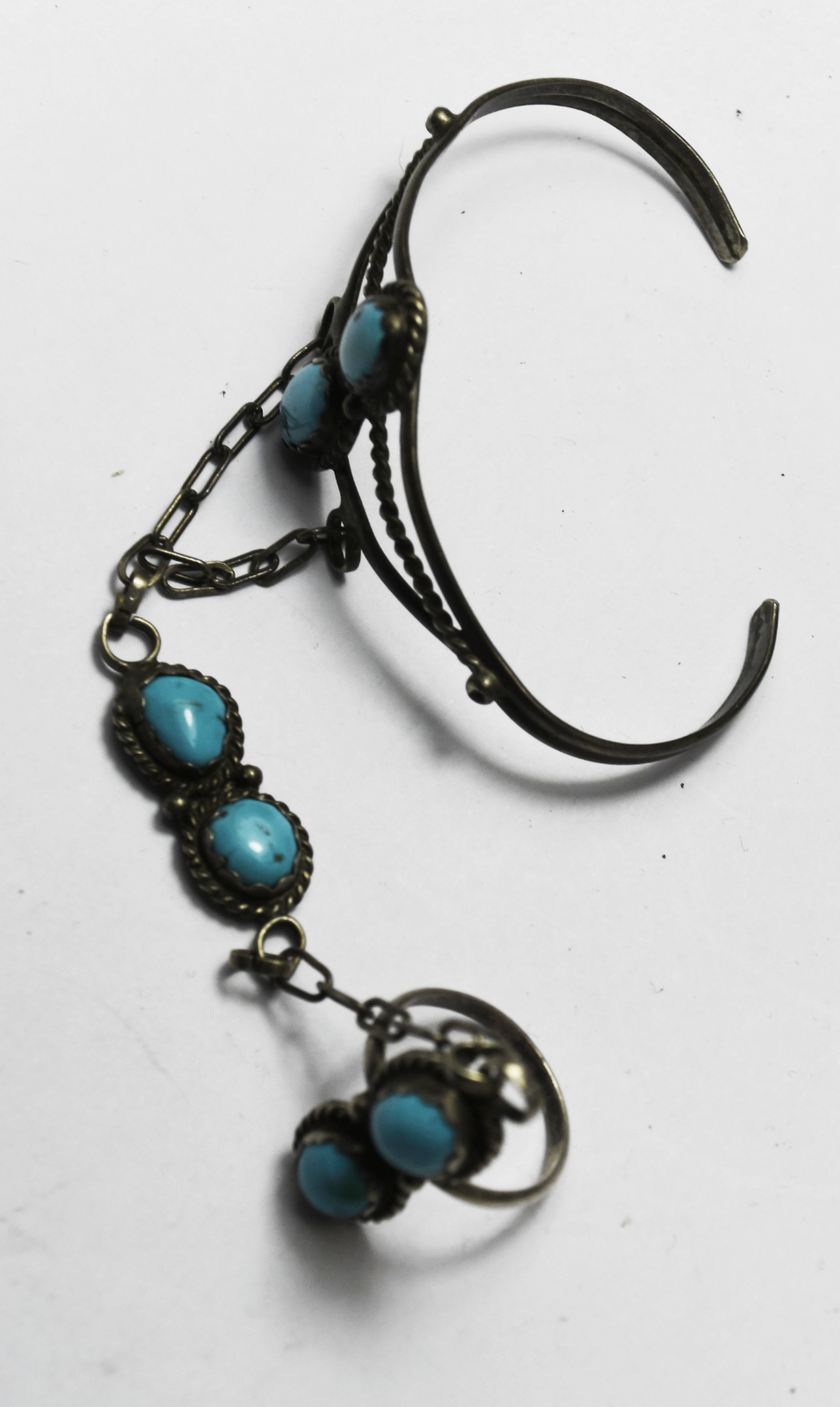 Sterling Slave Turquoise 25mm Cuff 6" Wrist 28mm Ring Size 5 Attached Set