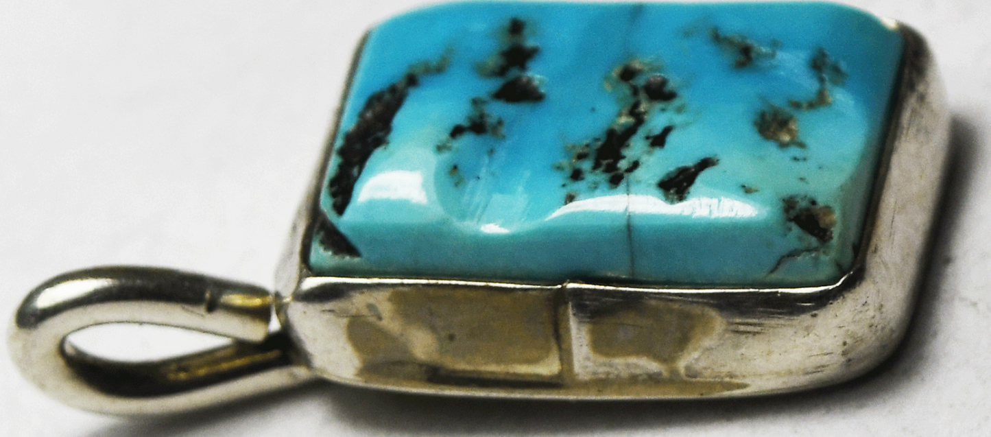 Sterling Silver J Nelson Rectangle Turquoise Pendant 24mm x 11mm