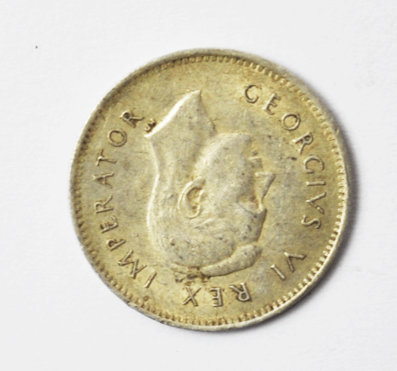 1943 South Africa Silver 3 Three Pence KM# 26