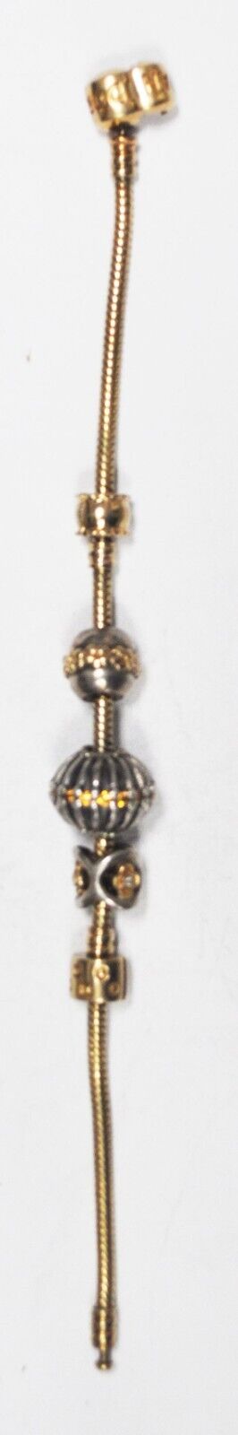 14k Pandora Bead Bracelet 2 Gold & 2 Silver Charms 7-1/4" CZ Flower