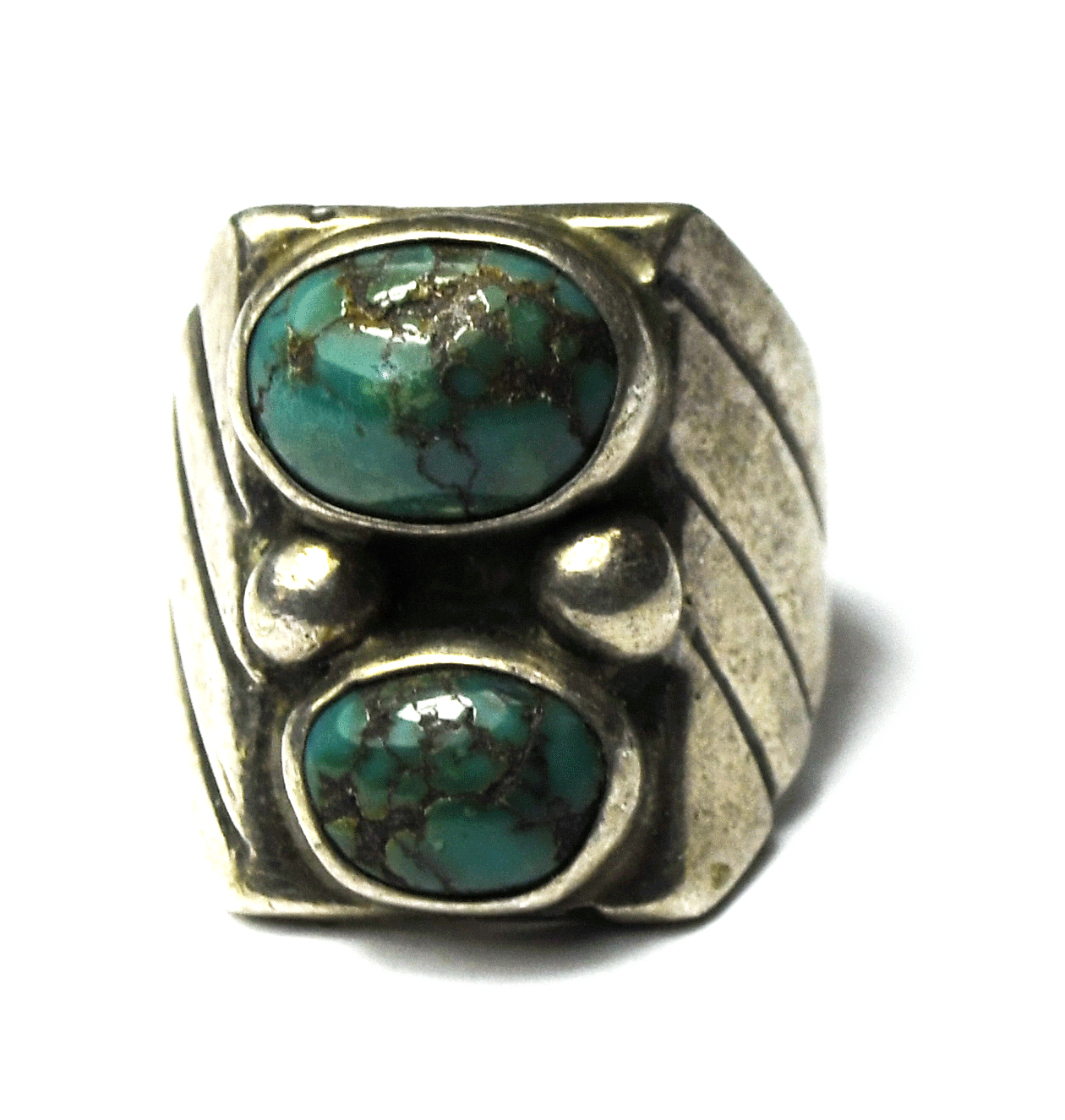 Sterling Silver Double Dark Green Turquoise Stripe Ring 22mm Size 8-1/2