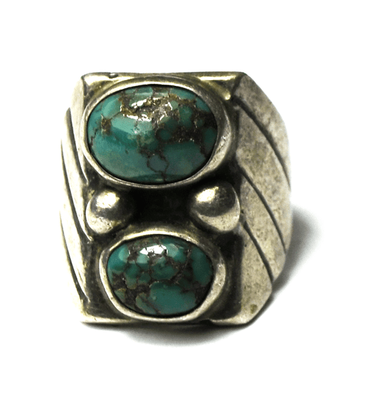 Sterling Silver Double Dark Green Turquoise Stripe Ring 22mm Size 8-1/2