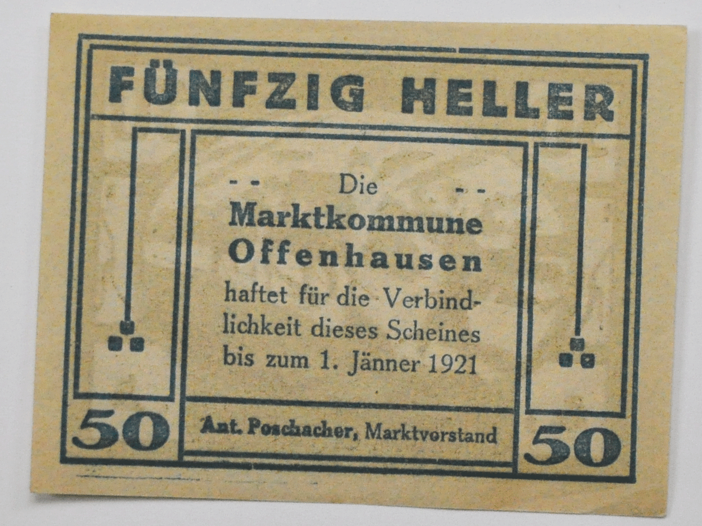 1920 50 Fifty Heller Austria Notgeld Offenhausen Uncirculated