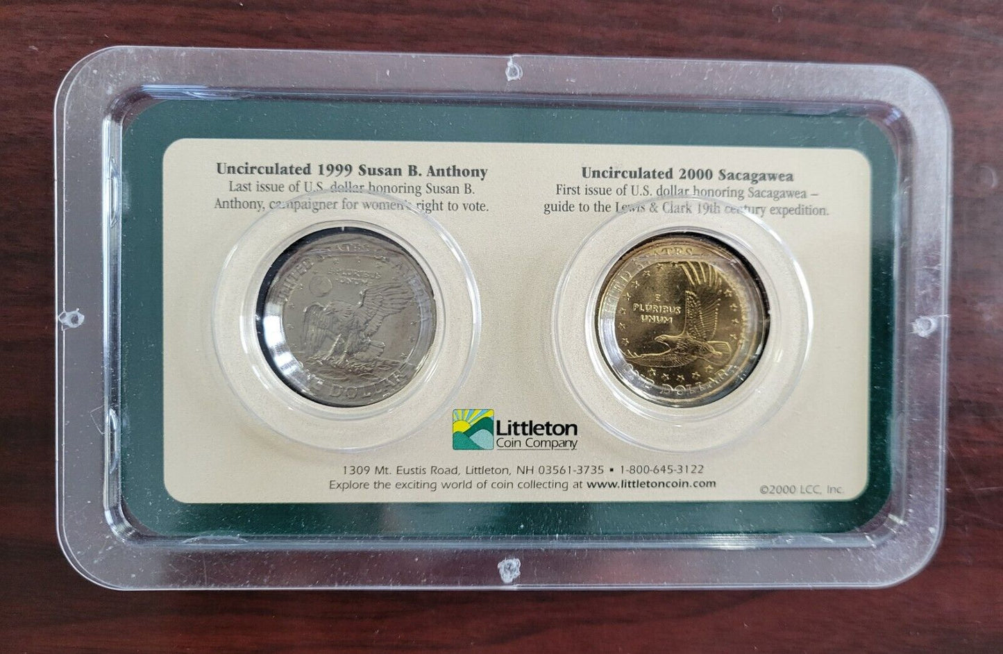 Littleton 1999 and 2000 U.S. Dollar Coins Susan B Anthony Sacagawea Uncirculated