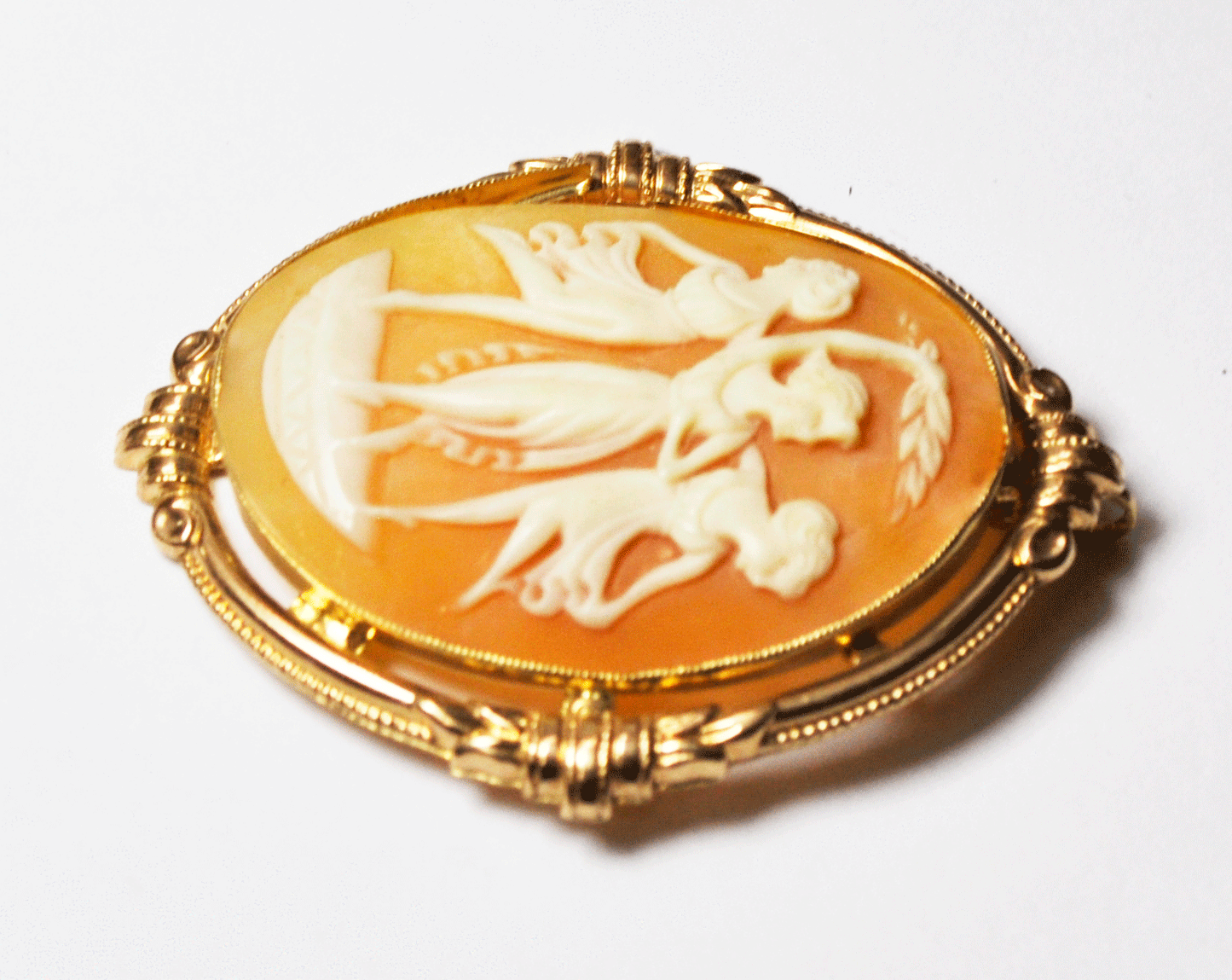 Antique Cameo Brooch 14k Rose Gold Dancing Ballerina Brooch Pendant
