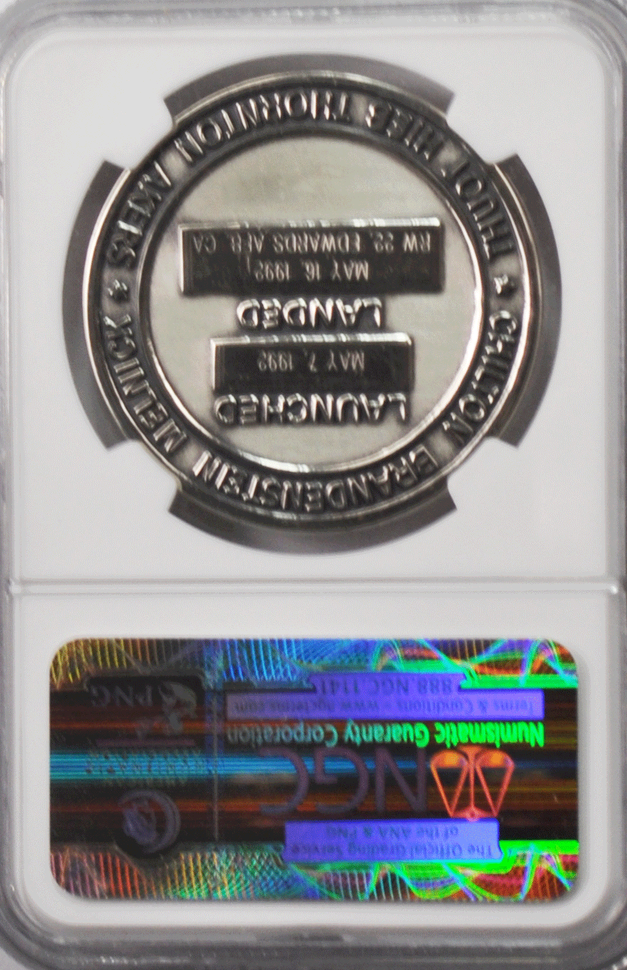 1992 STS-49 Robbins Space Silver Medal Unflown #138 NGC MS65 Endeavour Maiden