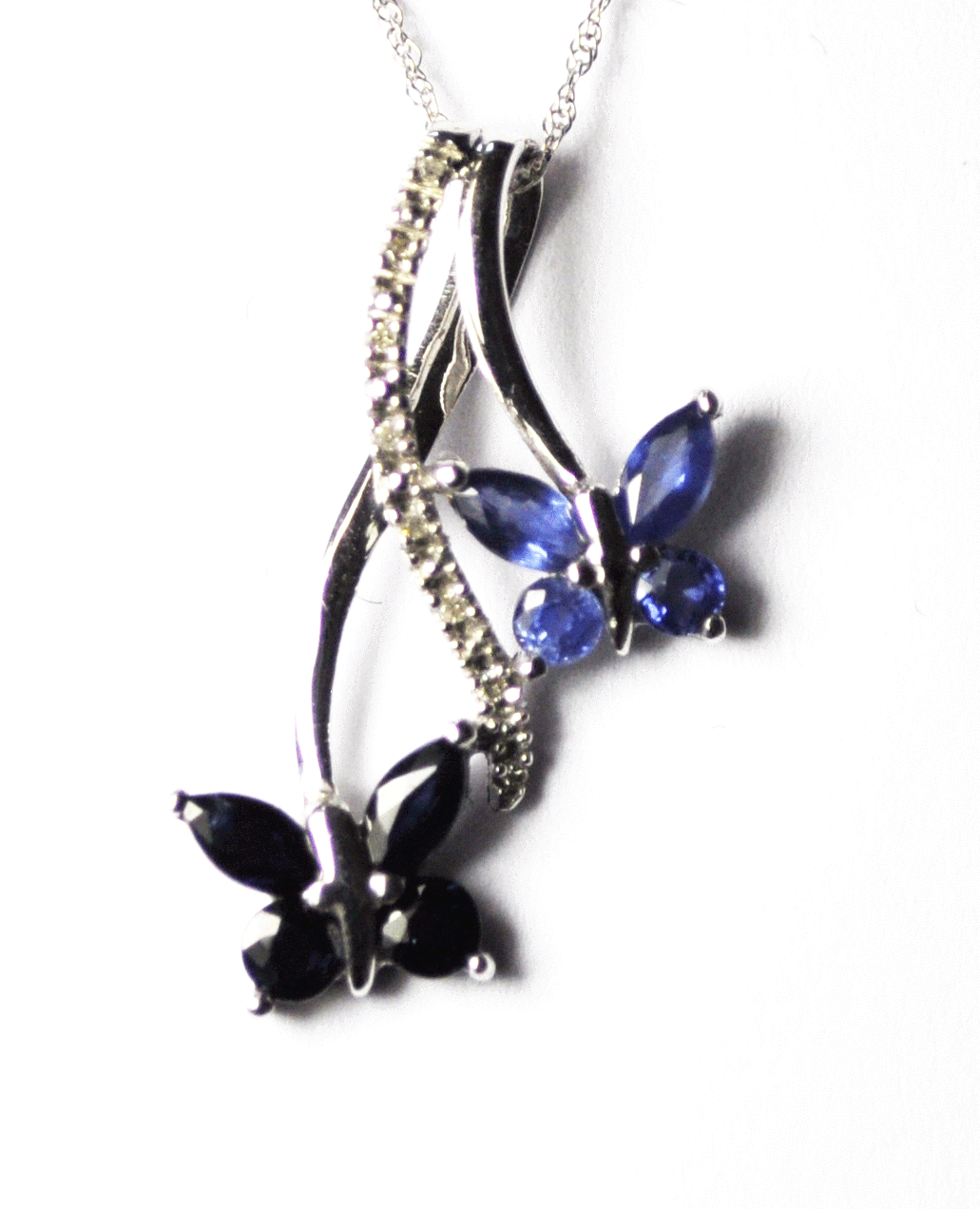 10kwg Alwand Vahan 18" Necklace Blue Sapphire Butterfly Diamond Pendant 27mm