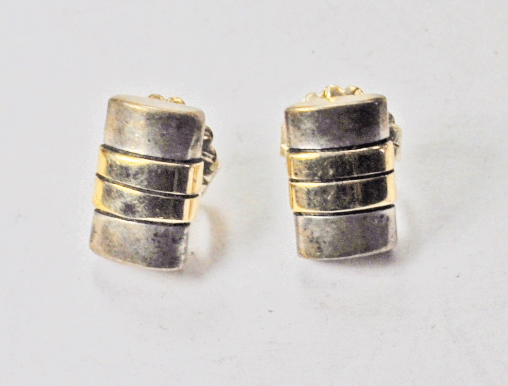 Sterling Silver J Nez 14k Two Tone Watch Link Earrings 8mm x 13mm