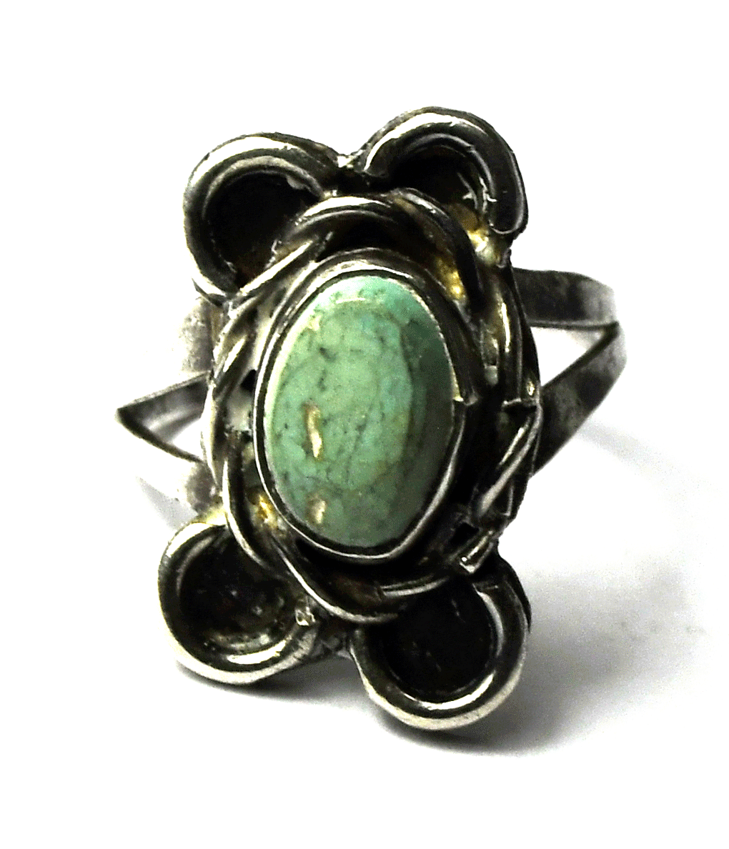 Sterling Silver Vintage Pale Turquoise Ring 22mm Size 6-1/2