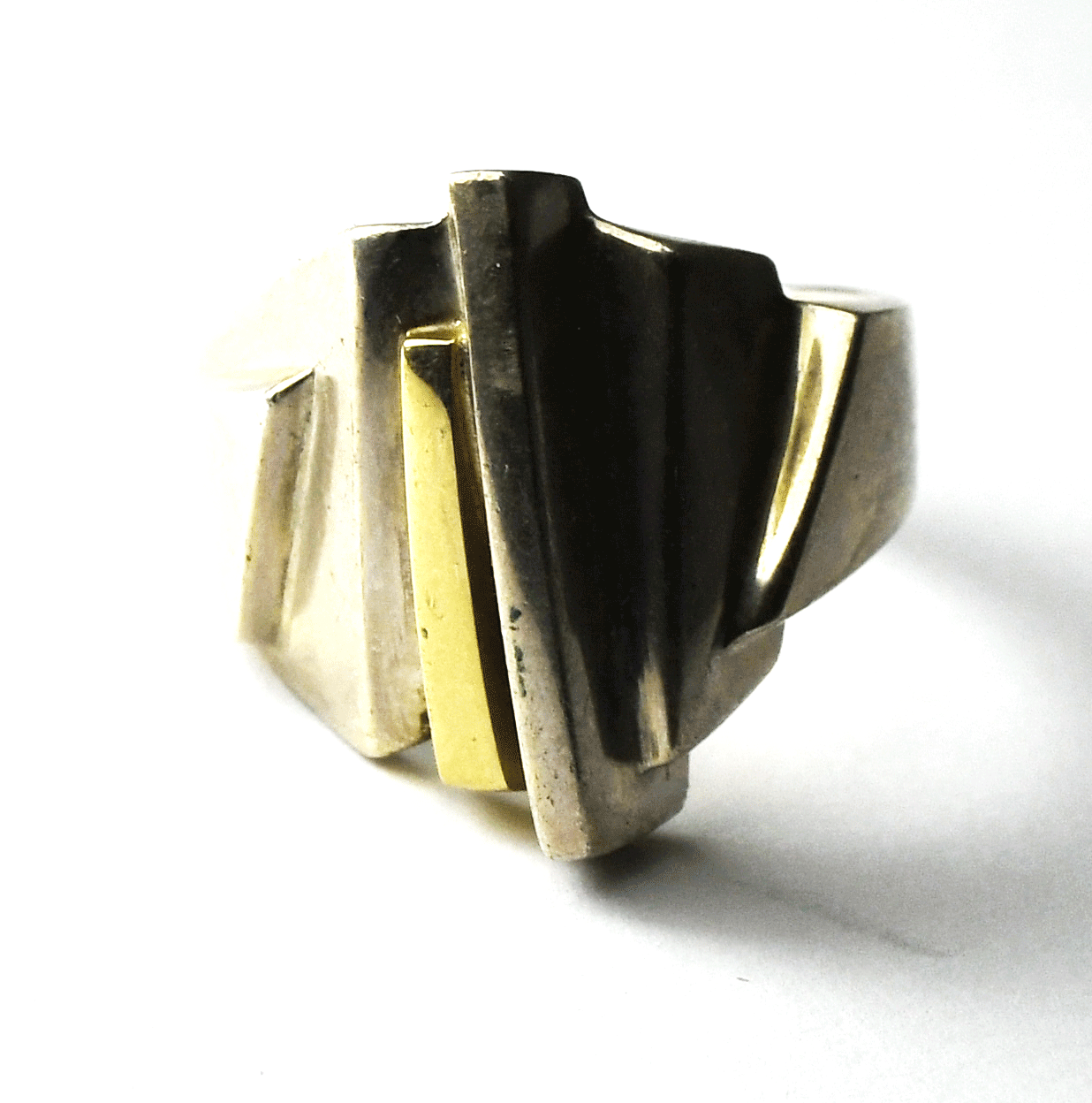 Sterling Silver Ruff Two Tone Stepped Modernist 19mm Ring Size 9