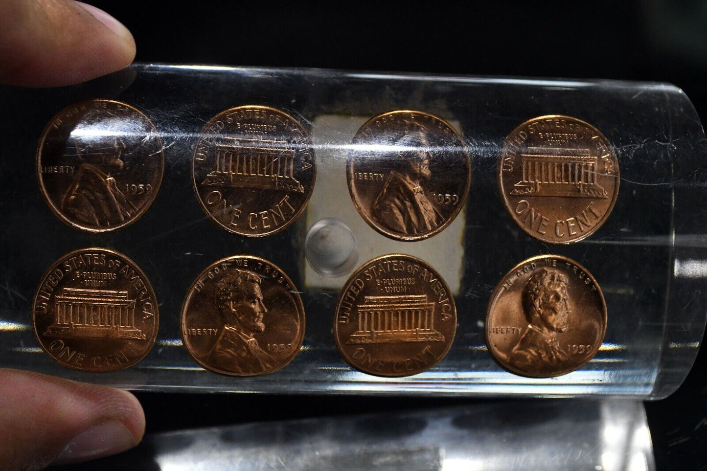 Vintage 1959 Desktop Penny Paperweight Pen Holder in Acrylic 4 1/2"