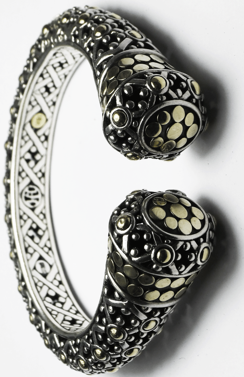 Sterling 18k John Hardy Jaisalmer Kick Dot Hinged 21-10mm Cuff 6-1/4" Wrist