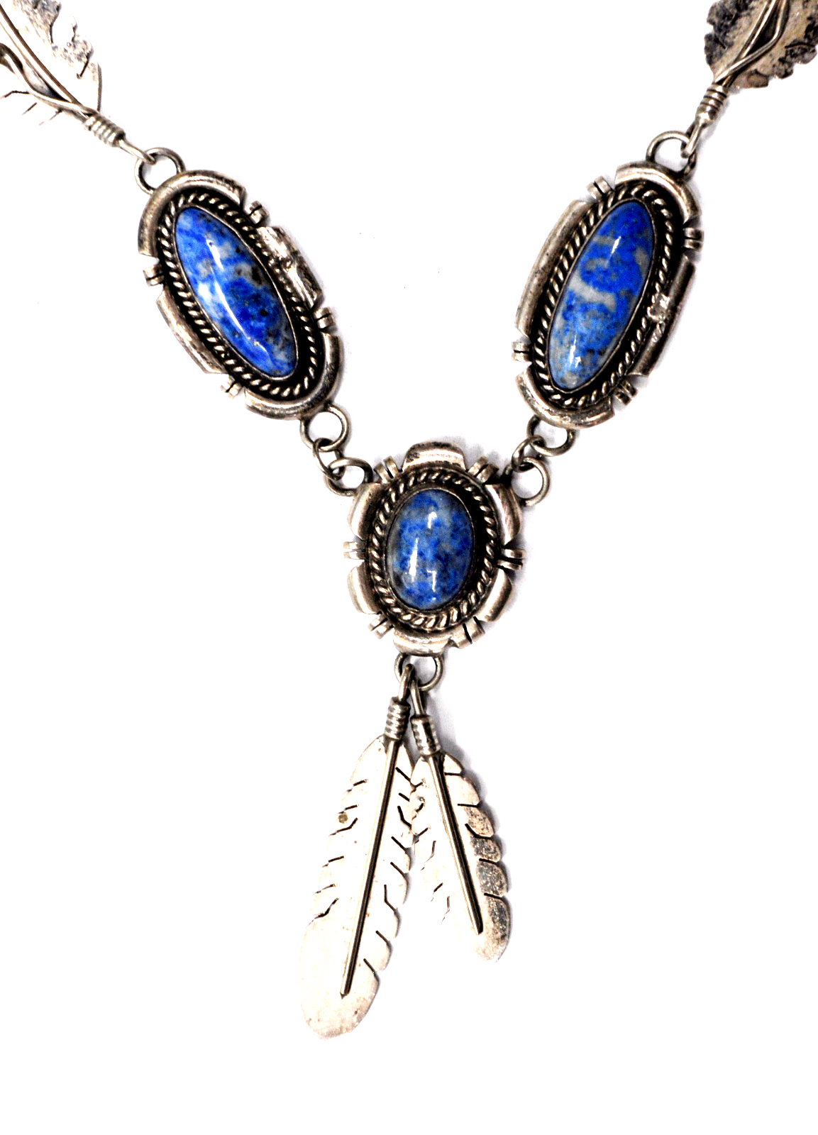 Sterling Silver Glen Willie Leaf Link Feather Dangle Turquoise Necklace 18.5"