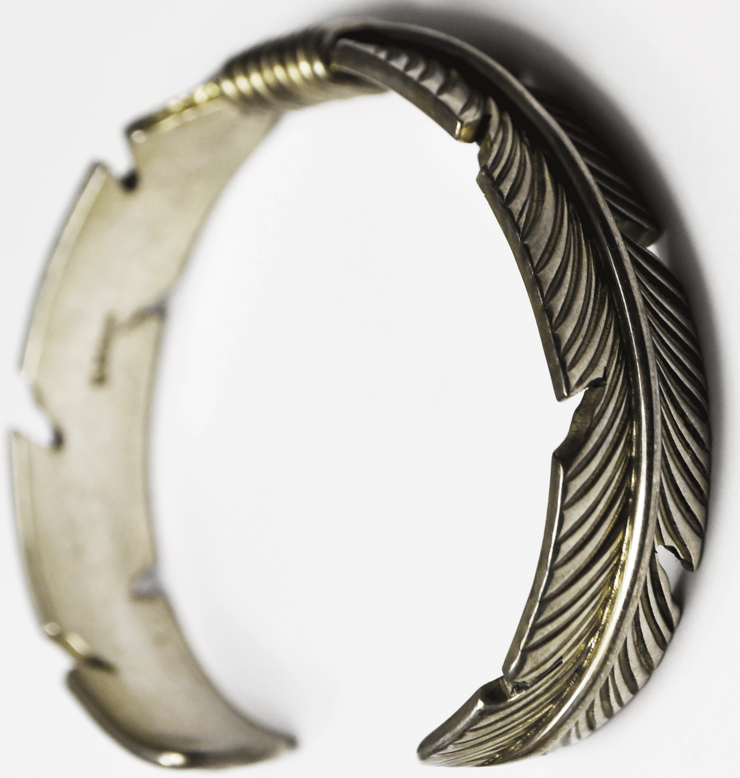Sterling Silver J Nelson Feather Cuff Bracelet 7" Wrist 12mm
