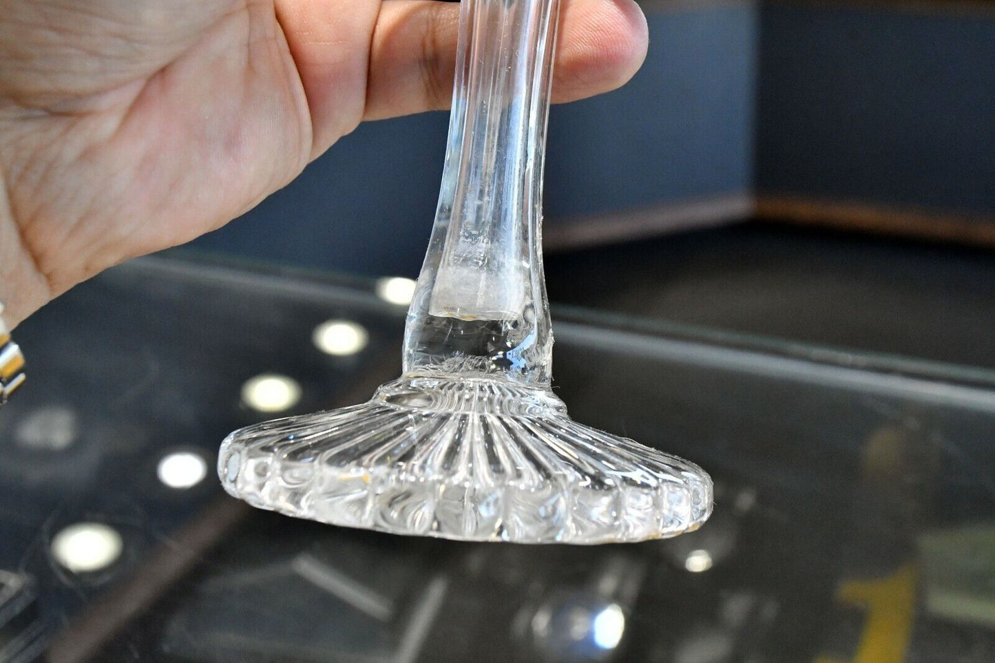 Vintage Molded Glass Fluted Footed Bud Vase 8 1/2" Tall