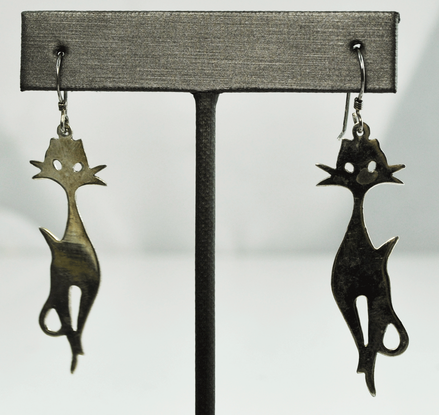 Beautiful Sterling Silver Tall Skinny Sterling Cat Earrings Sillhoutte 2.5" 15mm