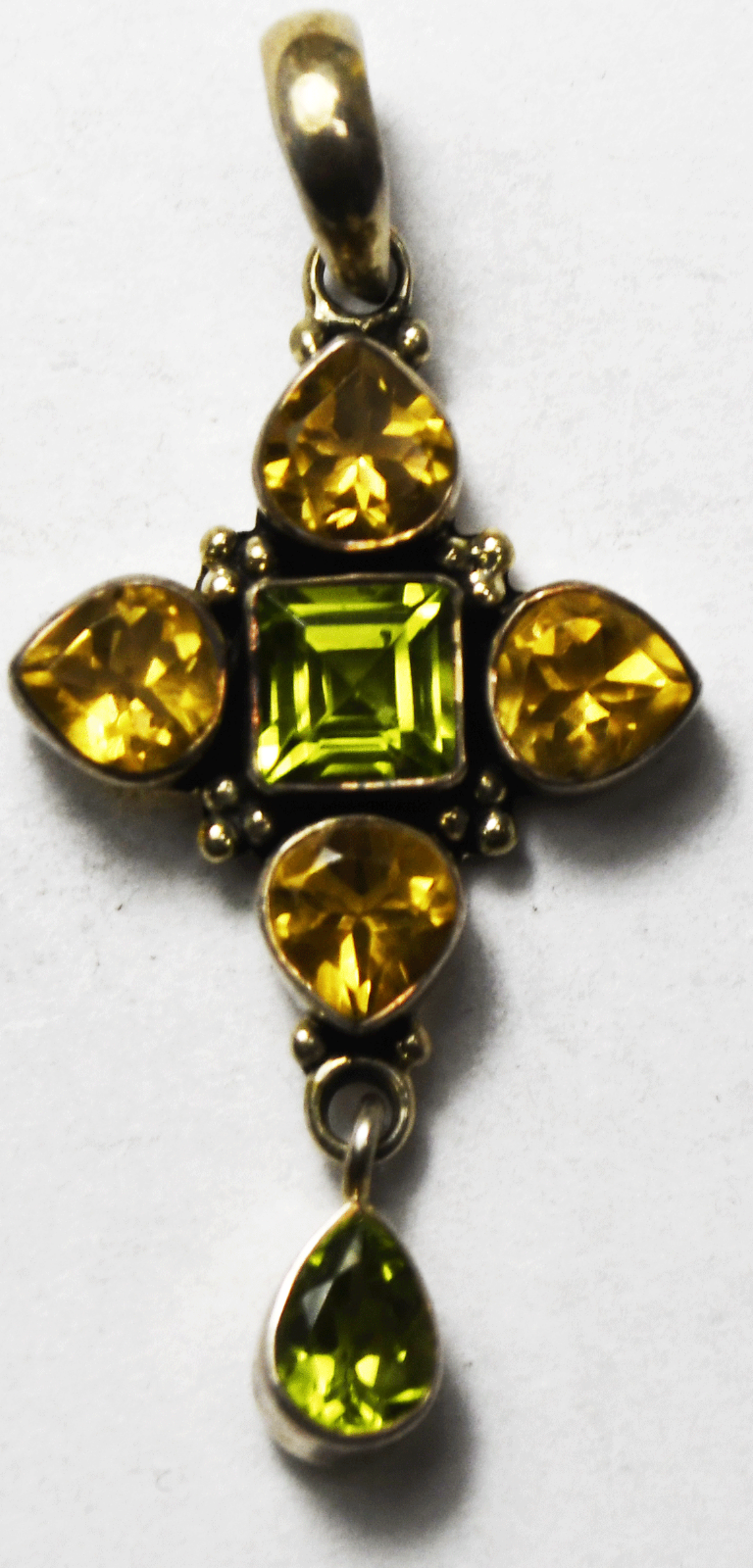 Sterling Silver Smoky Quartz Citrine Green & Orange Pendant 46mm x 21mm