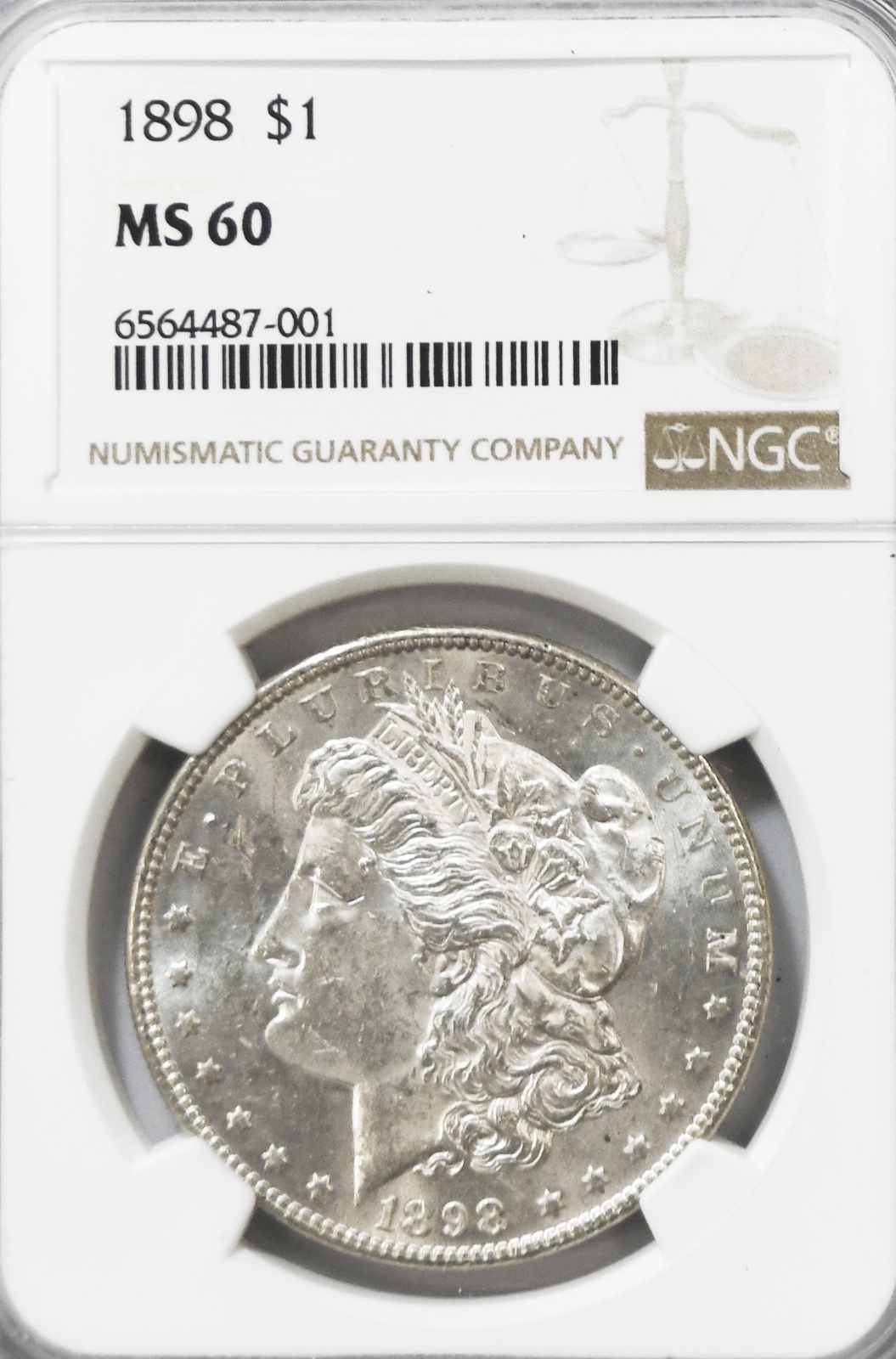 1898 $1 Morgan Silver One Dollar NGC MS60 Uncirculated Philadelphia