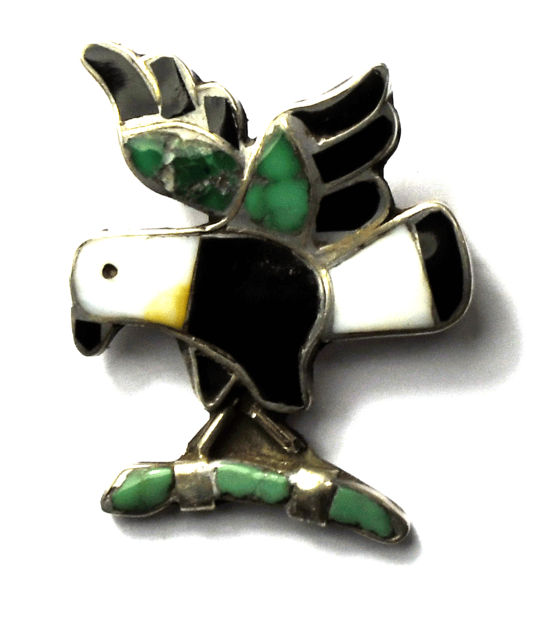 Sterling Silver DZR Eagle Carrying Snake Inlay Brooch 32mm x 27mm