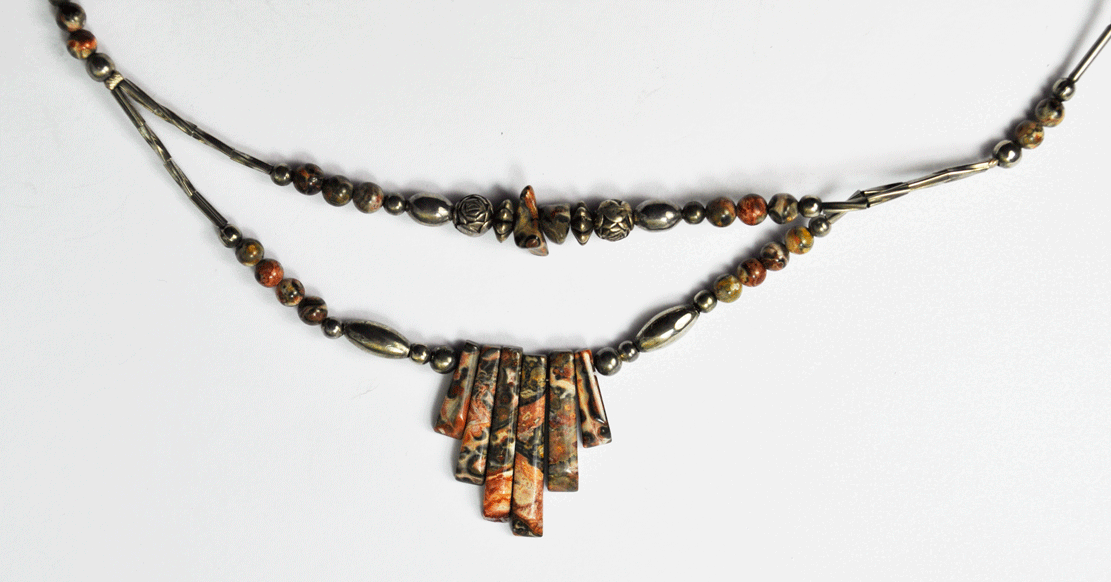 Sterling 27mm Tiered Brecciated Jasper Liquid Bead Necklace Screw Clasp 19"