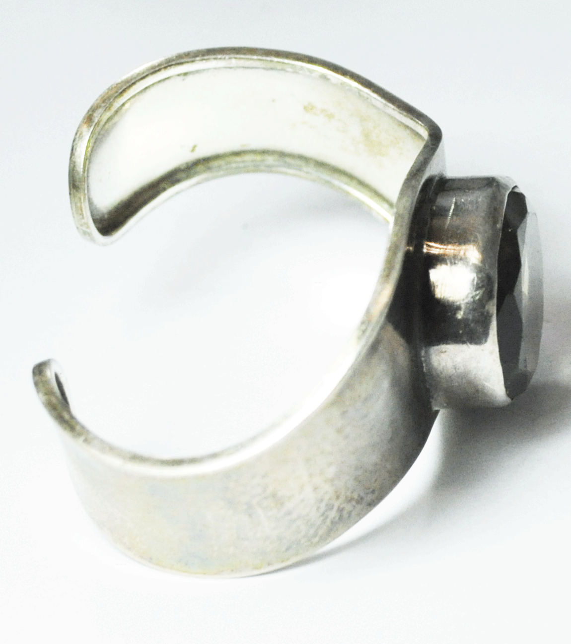 Sterling Silver MA-153 Smoky Quartz Oval Curved Cuff Bracelet 30mm 6.5" Wrist