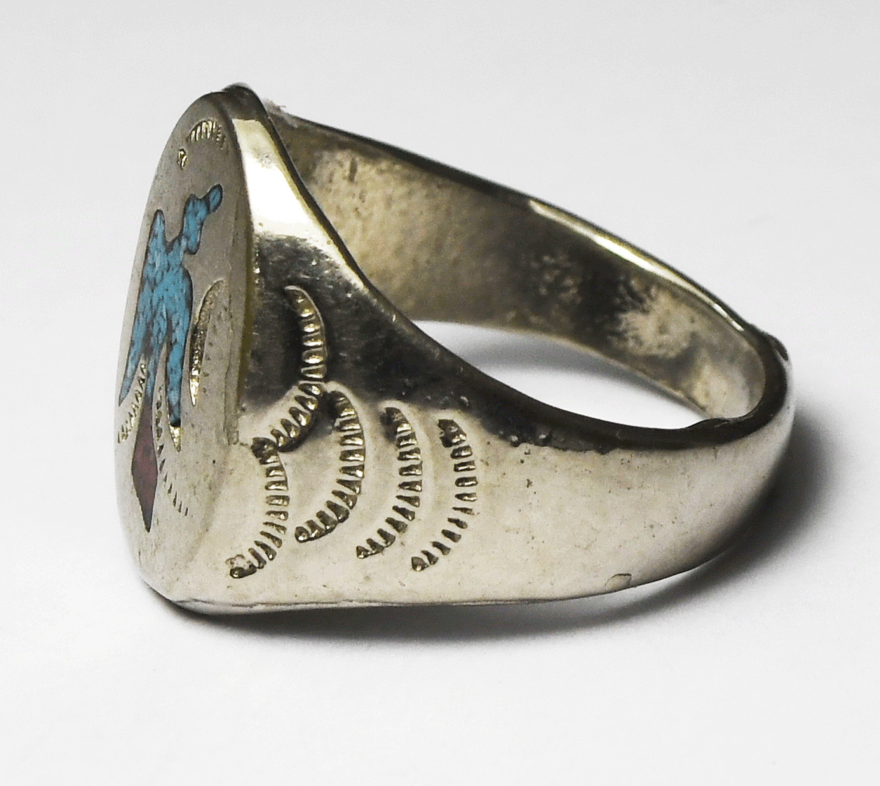 Sterling Silver Sand Cast Zuni Bird Chip Inlay Ring 19mm Size 10