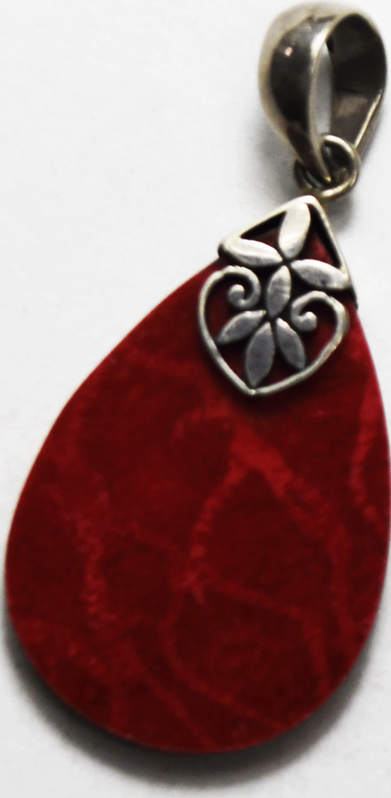 Sterling Silver Mexico ATI Red Jasper Teardrop Pendant 42mm x 21mm