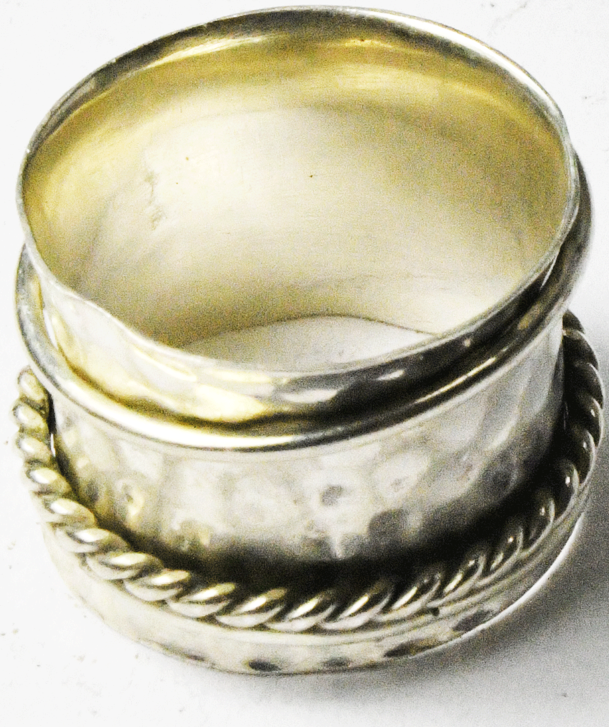 Sterling Silver Triple Spinner Pink Opal Hammered Band 15mm Ring Size 7-1/2