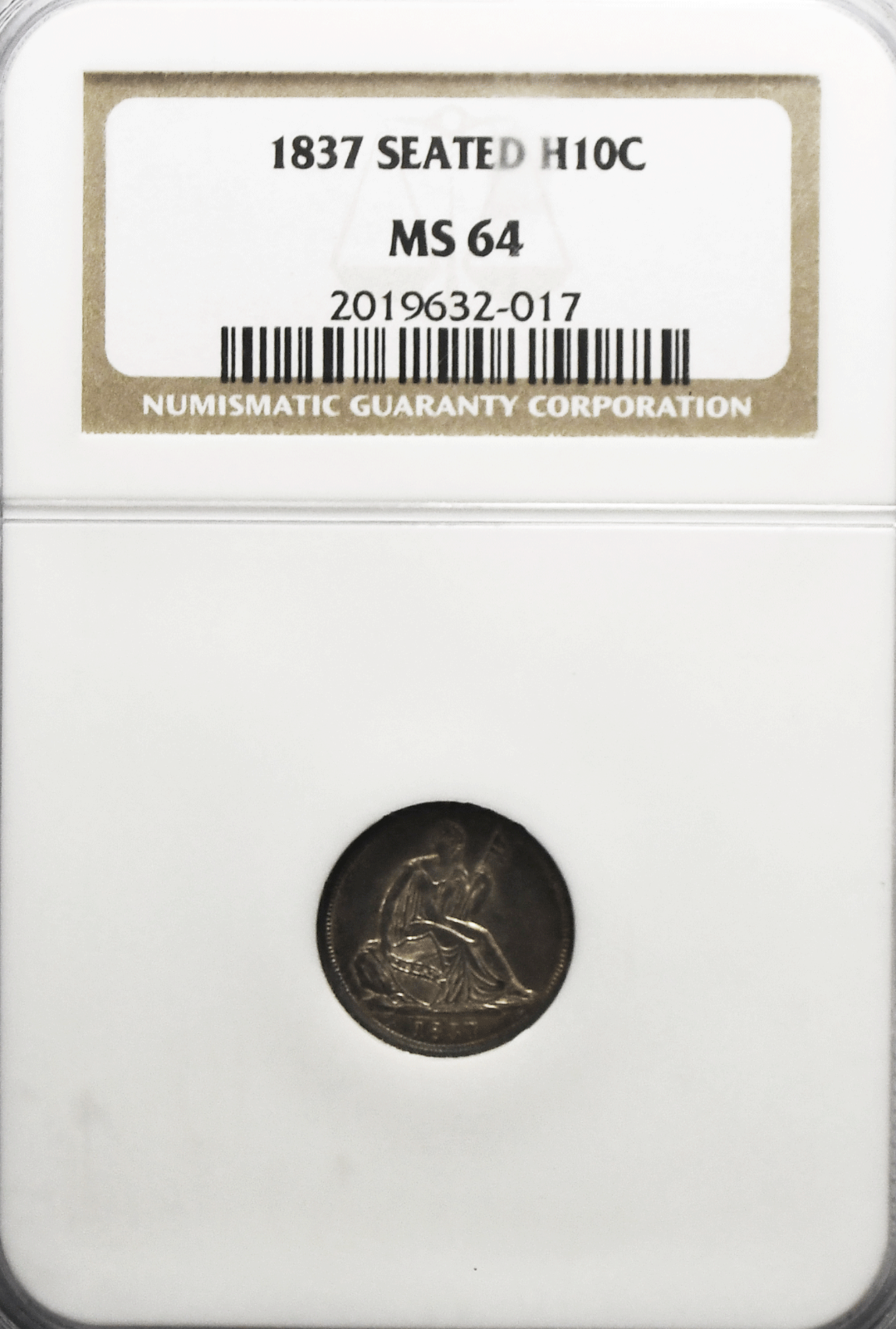1837 H10c Seated Liberty Silver Half Dime NGC MS64 Small Date Rotated Dies