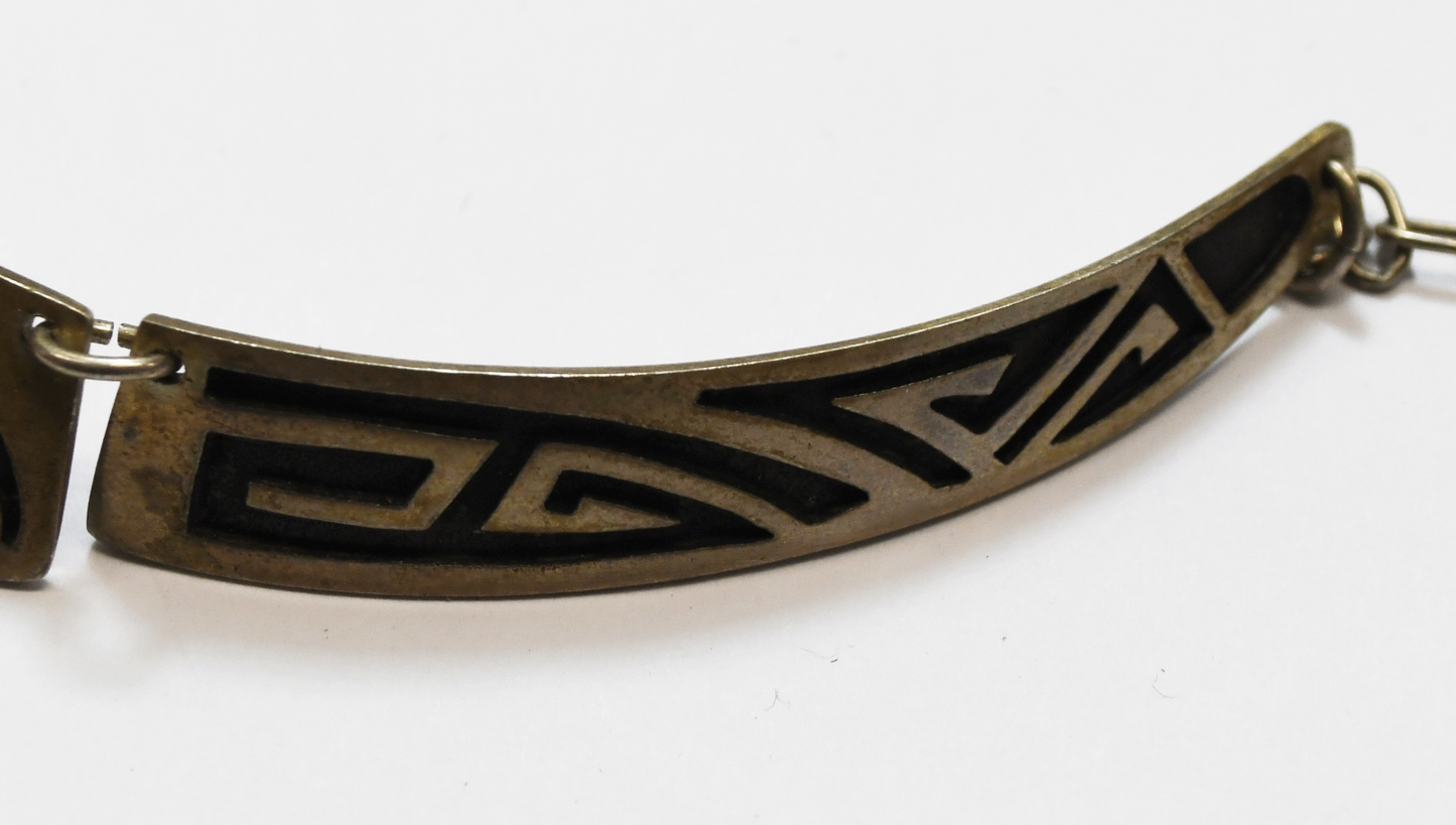 Sterling Silver Kachina Signed 19mm 3 Part Stripe Necklace 18"