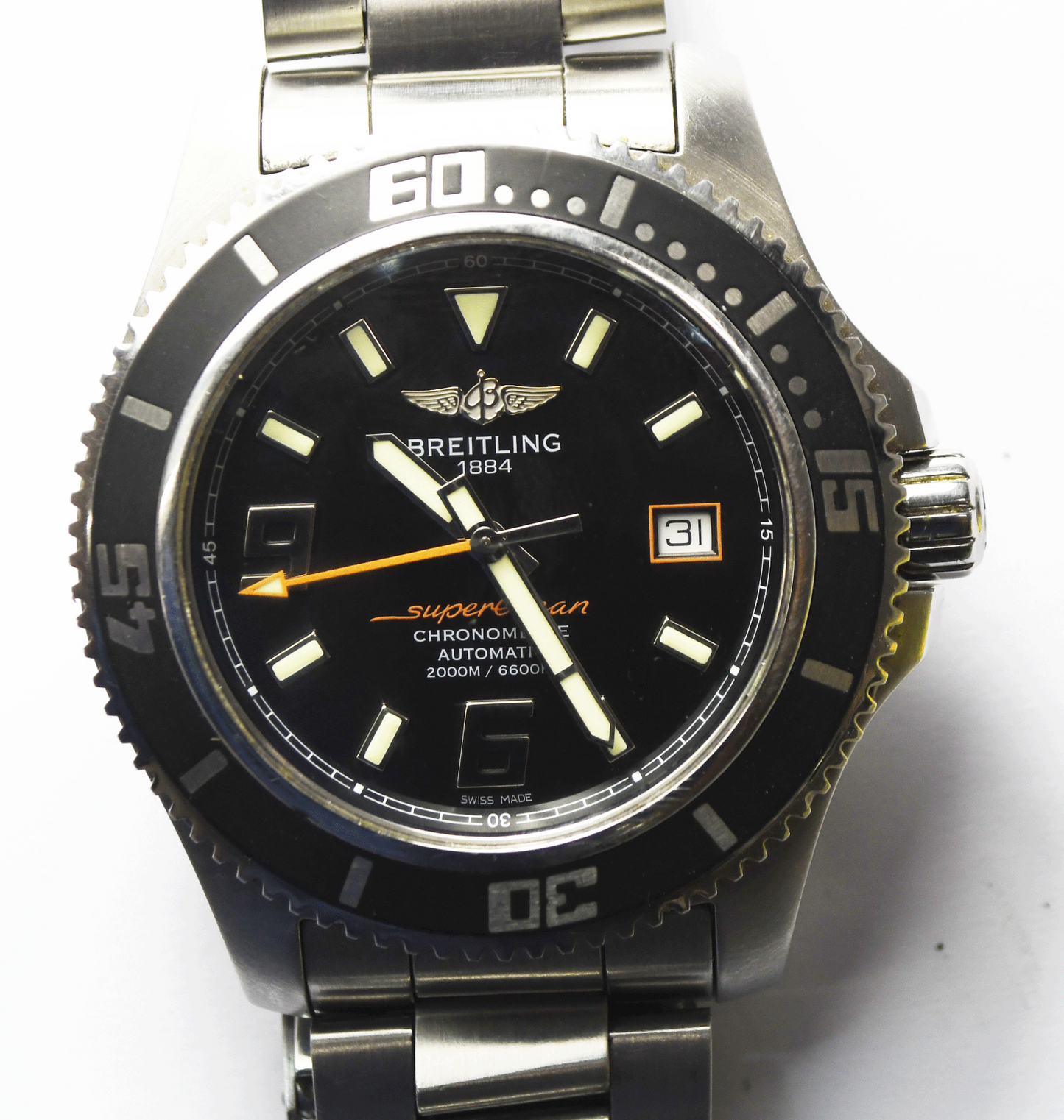 Breitling Super Ocean Automatic A17364 44m Stainless Orange & Black 8" Wrist