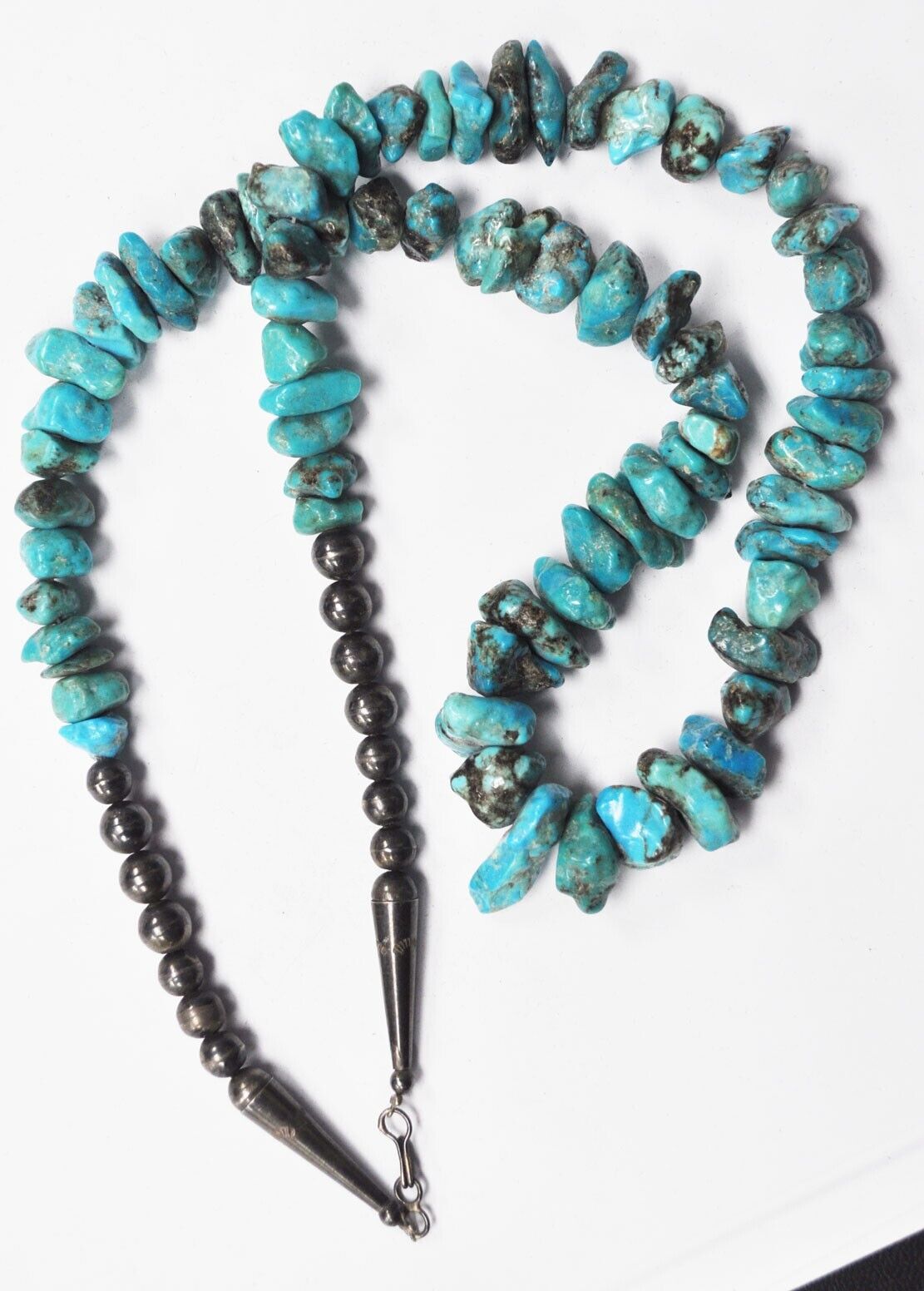 Silver Plate Turquoise Chunk 24mm Bead Necklace 27"