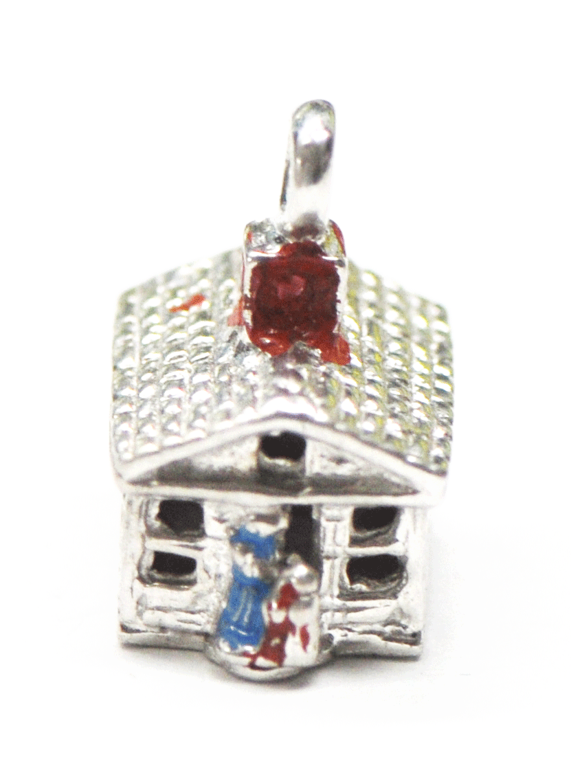 Sterling Silver School House Enamel Charm 17mm