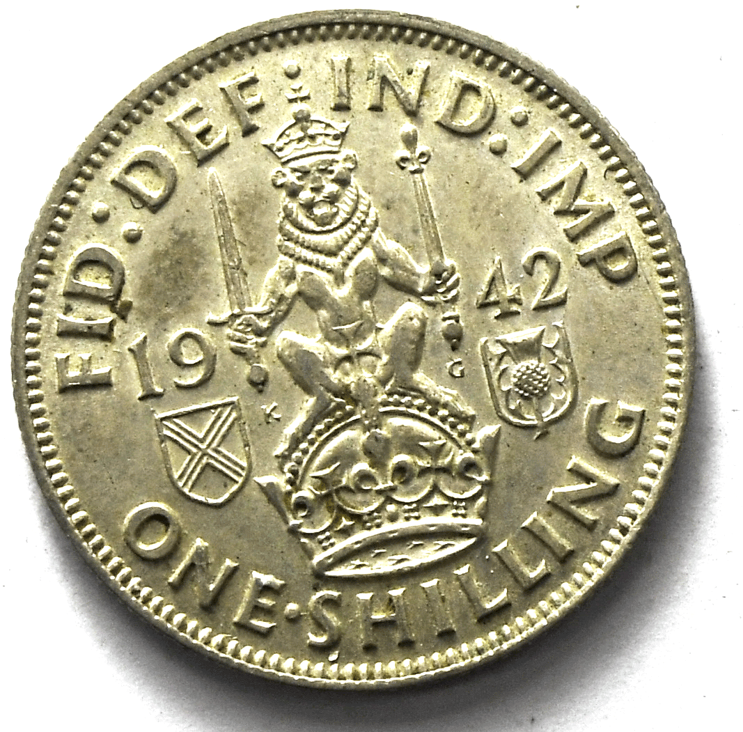 1942 Great Britain Silver One Shilling Coin KM# 854