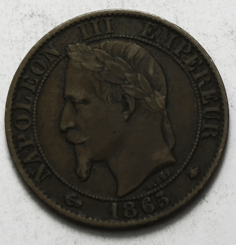 1865 A France 5 Five Centimes KM# 797.1