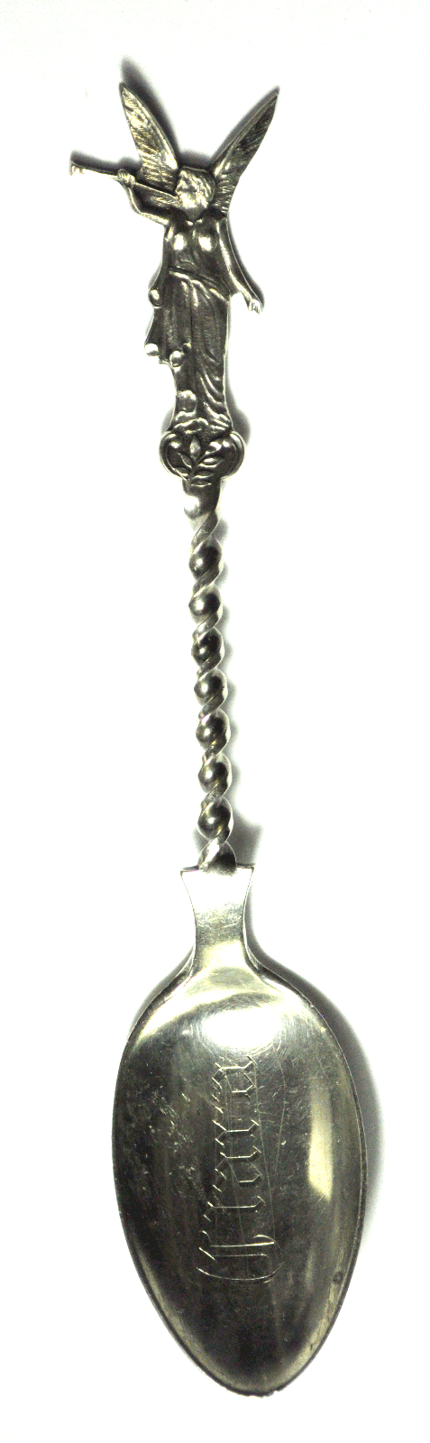 Sterling Silver Trumpet Angel Floral Clara Twist Souvenir 3-D Spoon 6-1/4"