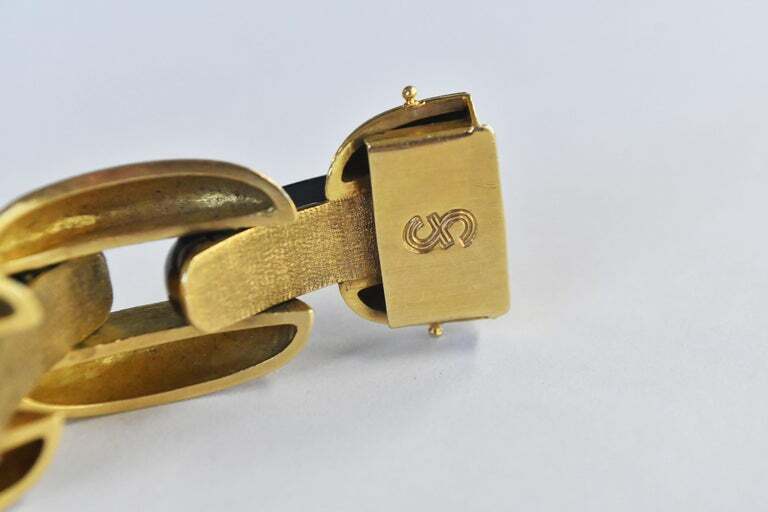 Vintage Louis Fiessler 18k YG Carved Tigers Eye Link Bracelet Germany 22mm