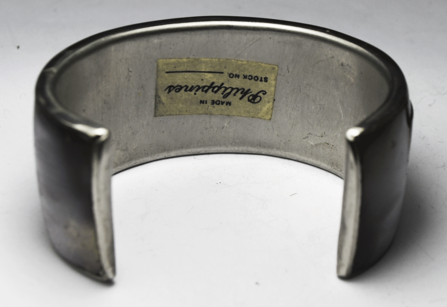 Silver Tone Made in the Philippines MOP Inlay Cuff Bracelet 31mm 7" Wrist