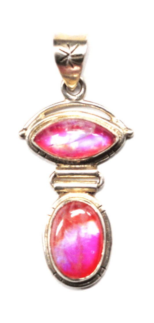 Sterling Silver Double Pink Iridescent Pendant Star Bale 49mm x 22mm