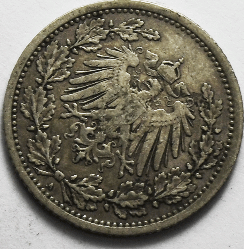 1905 A Germany Empire 1/2 Half Mark KM# 17 Silver Coin