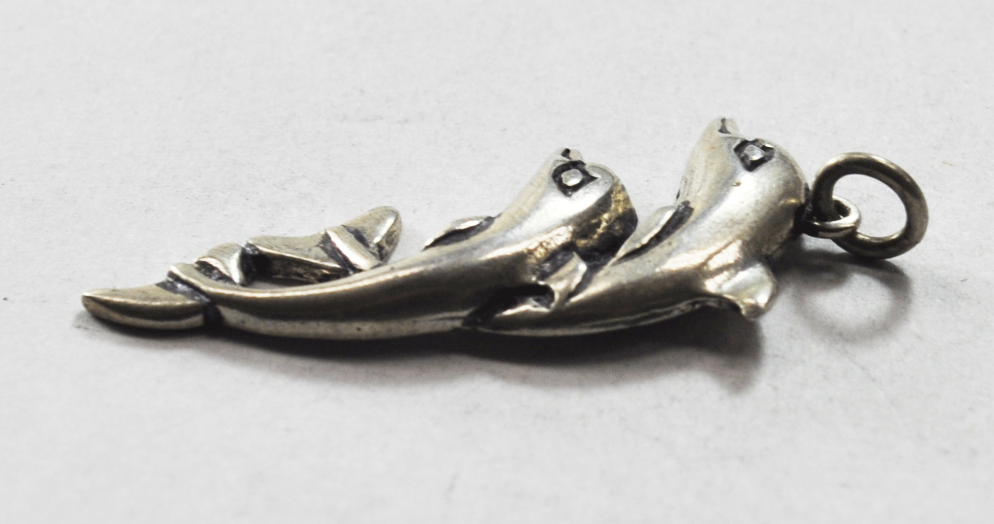 Sterling Silver Pipis Double Jumping Dolphin Pendant Charm 41mm x 20mm
