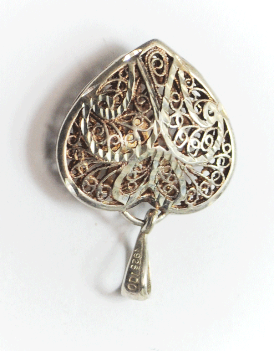 Sterling Heart Filigree Scroll Pendant ODI 38mm x 27mm x 9mm