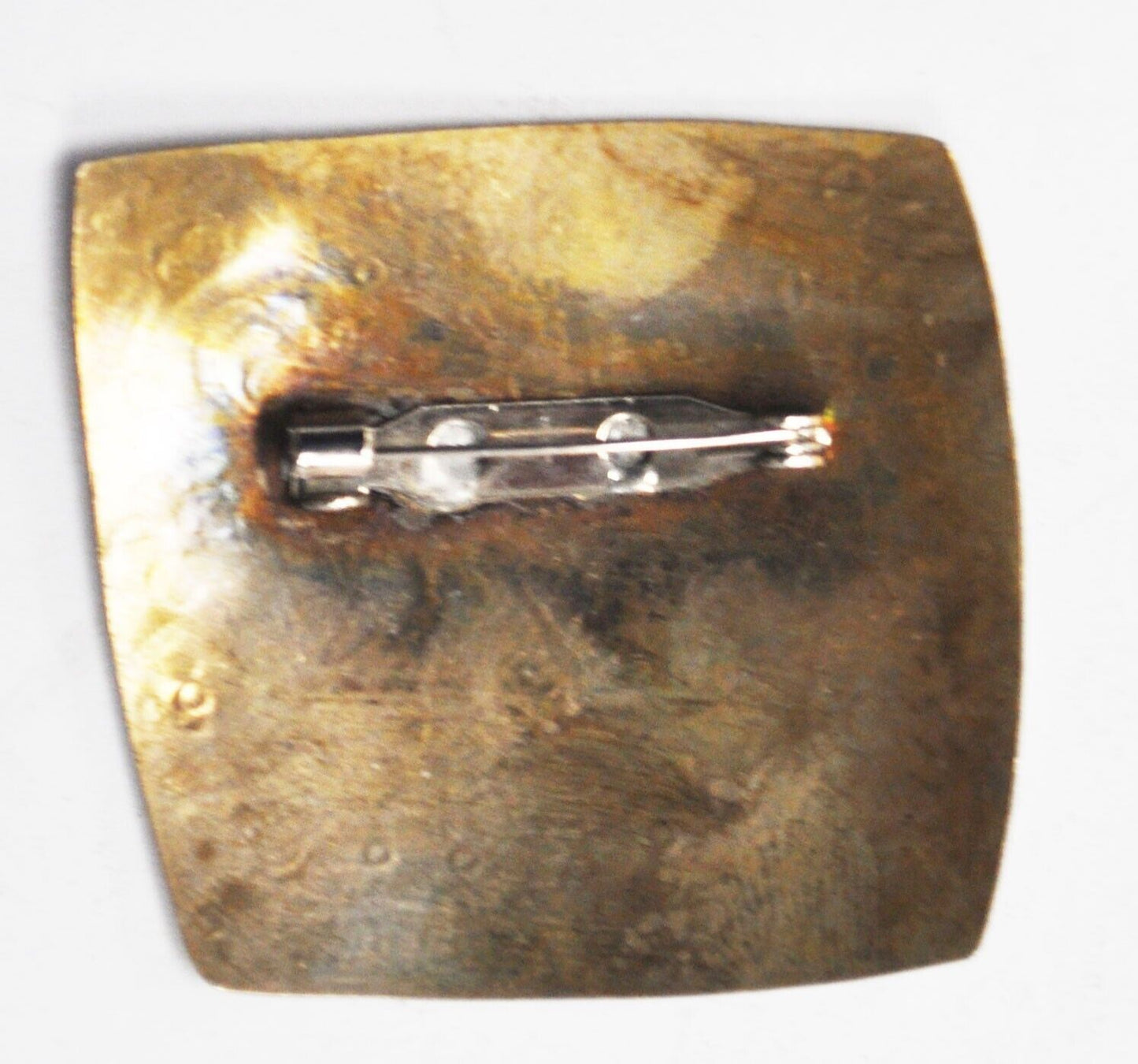 Nickel Silver Square Etched Cat Flower Grass Brooch Pin 43mm