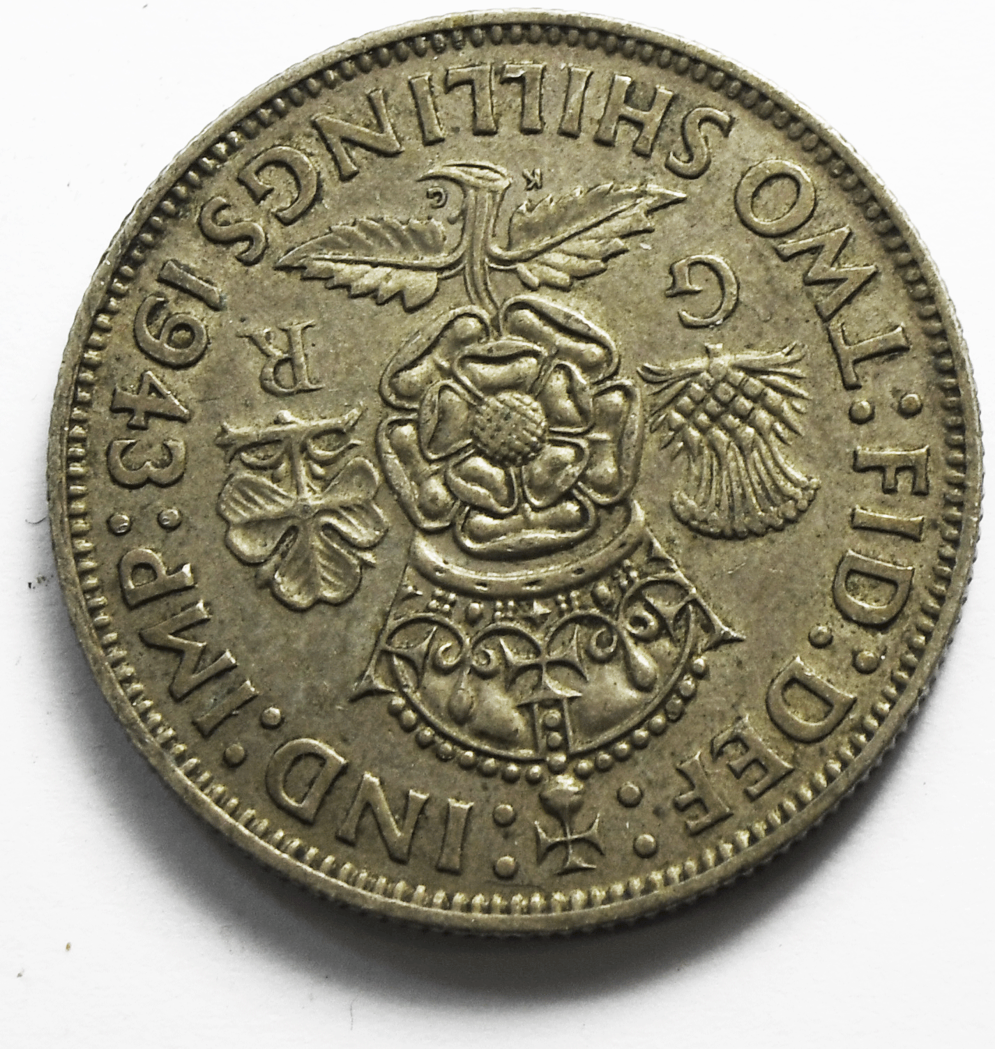 1943 Great Britain Silver One Florin Two Shillings Coin KM# 855