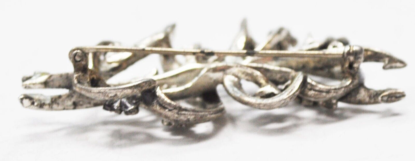 Sterling Silver Danecraft Double Heart Arrows Flower Brooch Pin 54mm x 26mm