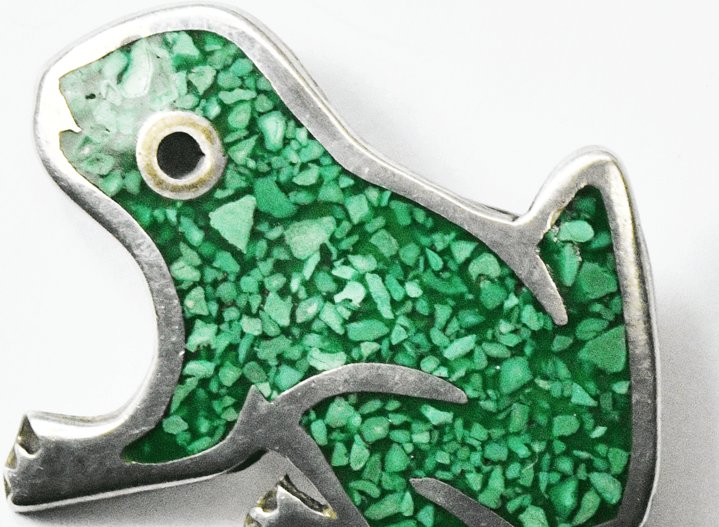 Sterling Silver Frog Green Chip Turquoise Inlay Brooch Pin 43x40mm