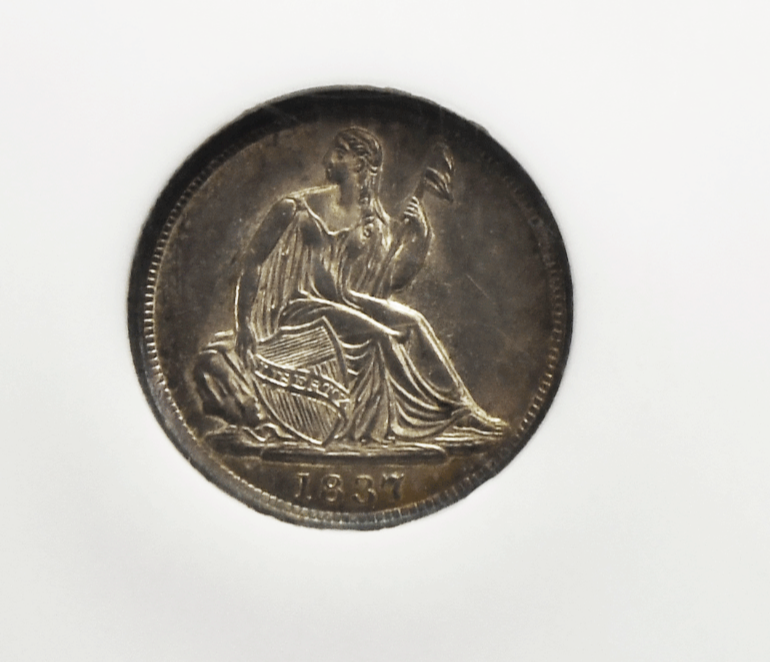 1837 H10c Seated Liberty Silver Half Dime NGC MS64 Small Date Rotated Dies