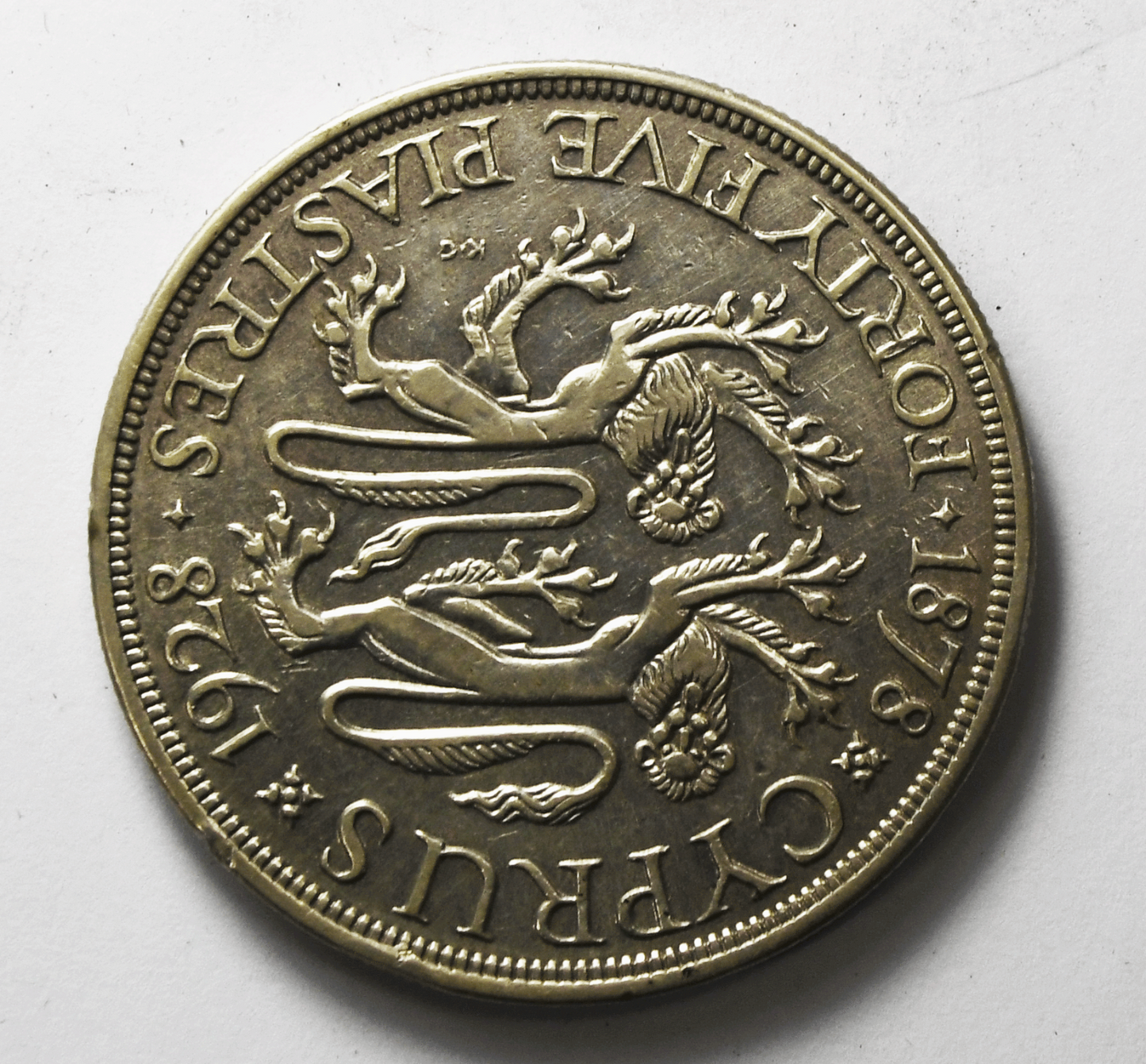 1928 Cyprus 45 Forty Five Piastres Sterling Silver Coin KM# 19 Low Mintage