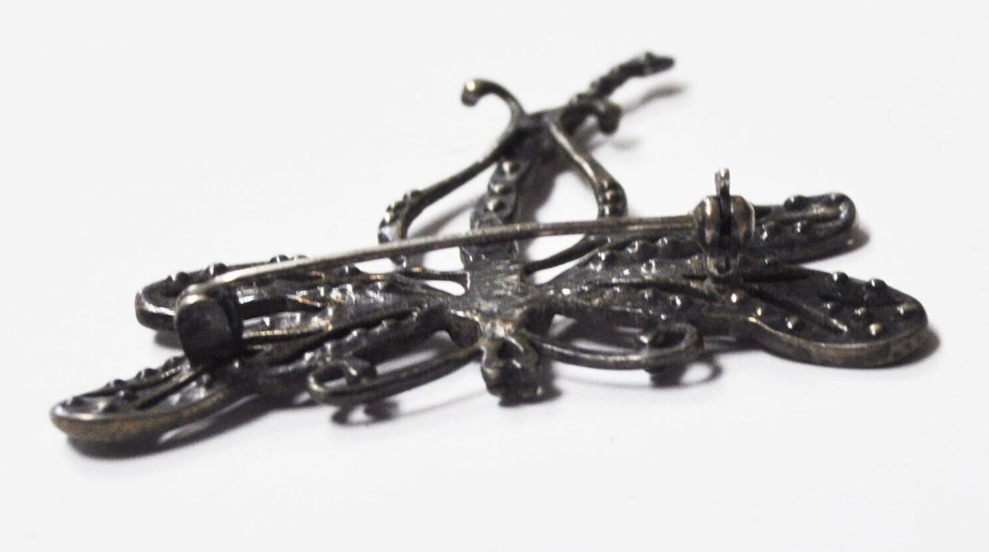 Sterling Silver CZ Butterfly Brooch Pin Filigree 47mm x 52mm